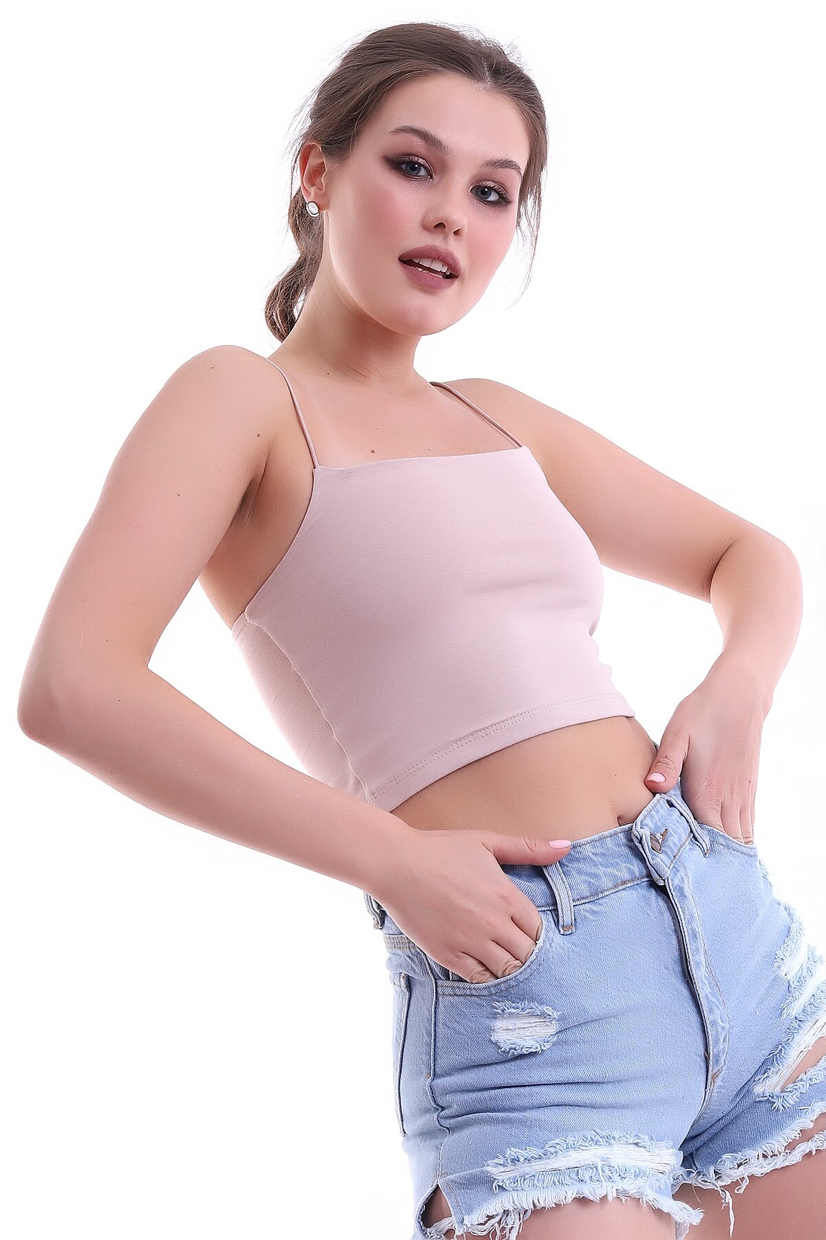 Bej Kadın Ip Askılı Crop Bluz Zyn-58191 - 1