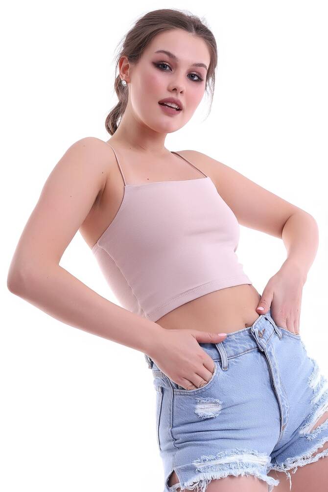 Bej Kadın Ip Askılı Crop Bluz Zyn-58191 - 1