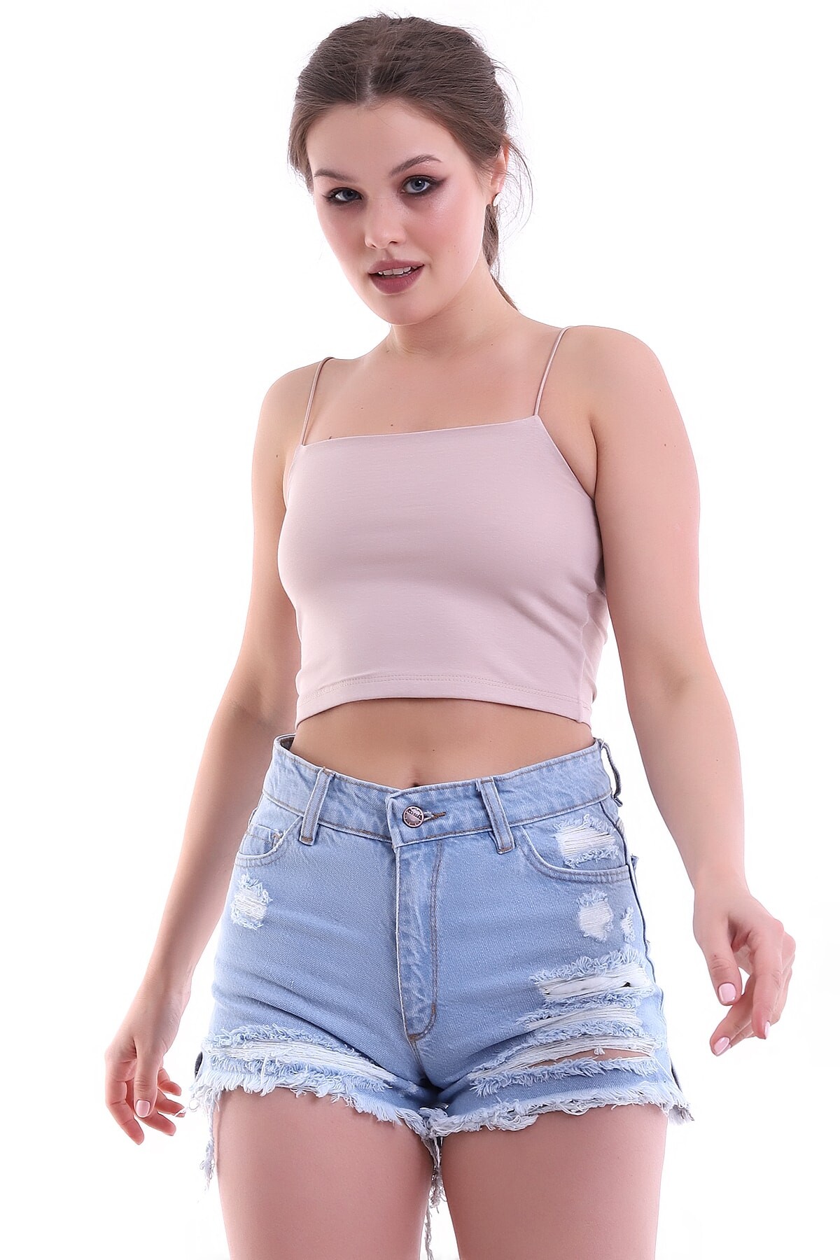Bej Kadın Ip Askılı Crop Bluz Zyn-58191 - 2