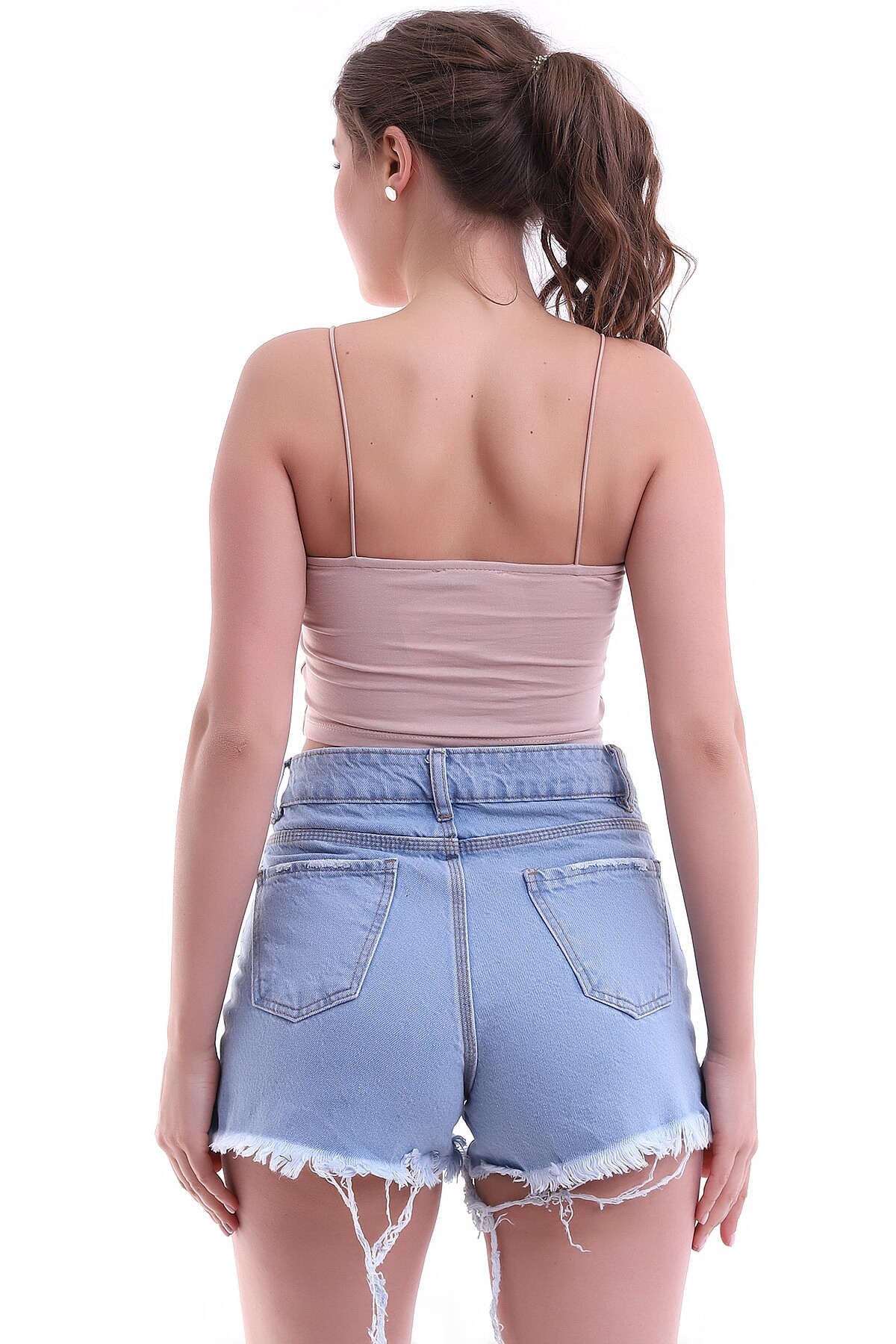 Bej Kadın Ip Askılı Crop Bluz Zyn-58191 - 5