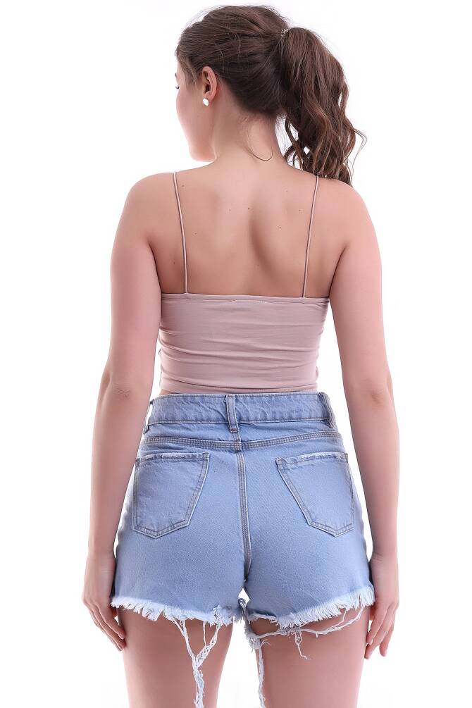Bej Kadın Ip Askılı Crop Bluz Zyn-58191 - 5