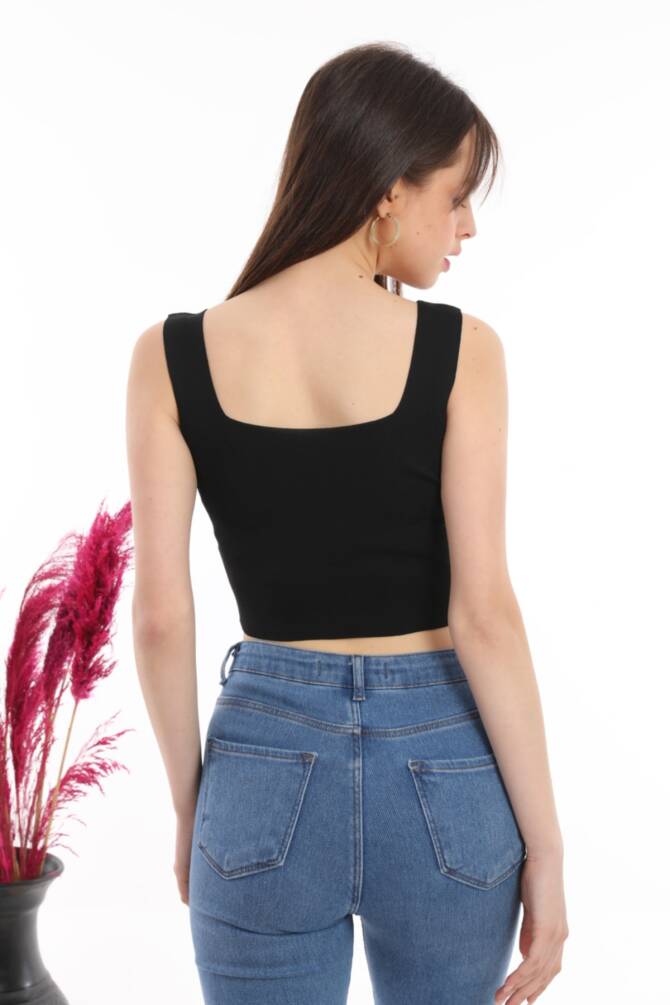 Fıstık Yeşili Kadın Kare Yaka Askılı Crop Basic Bluz Zyn-58150 - 16