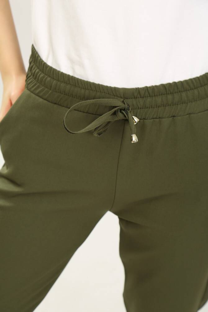 Haki Paçası Ve Beli Lastikli Kumaş Pantolon Zyn-58023 - 3