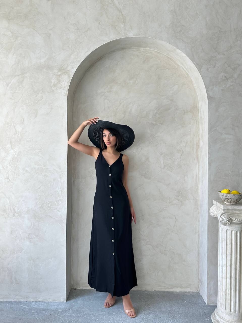 Kadın Askılı V Yaka Düğmeli Gabardin Midi Elbise ZYN-58775 - 20
