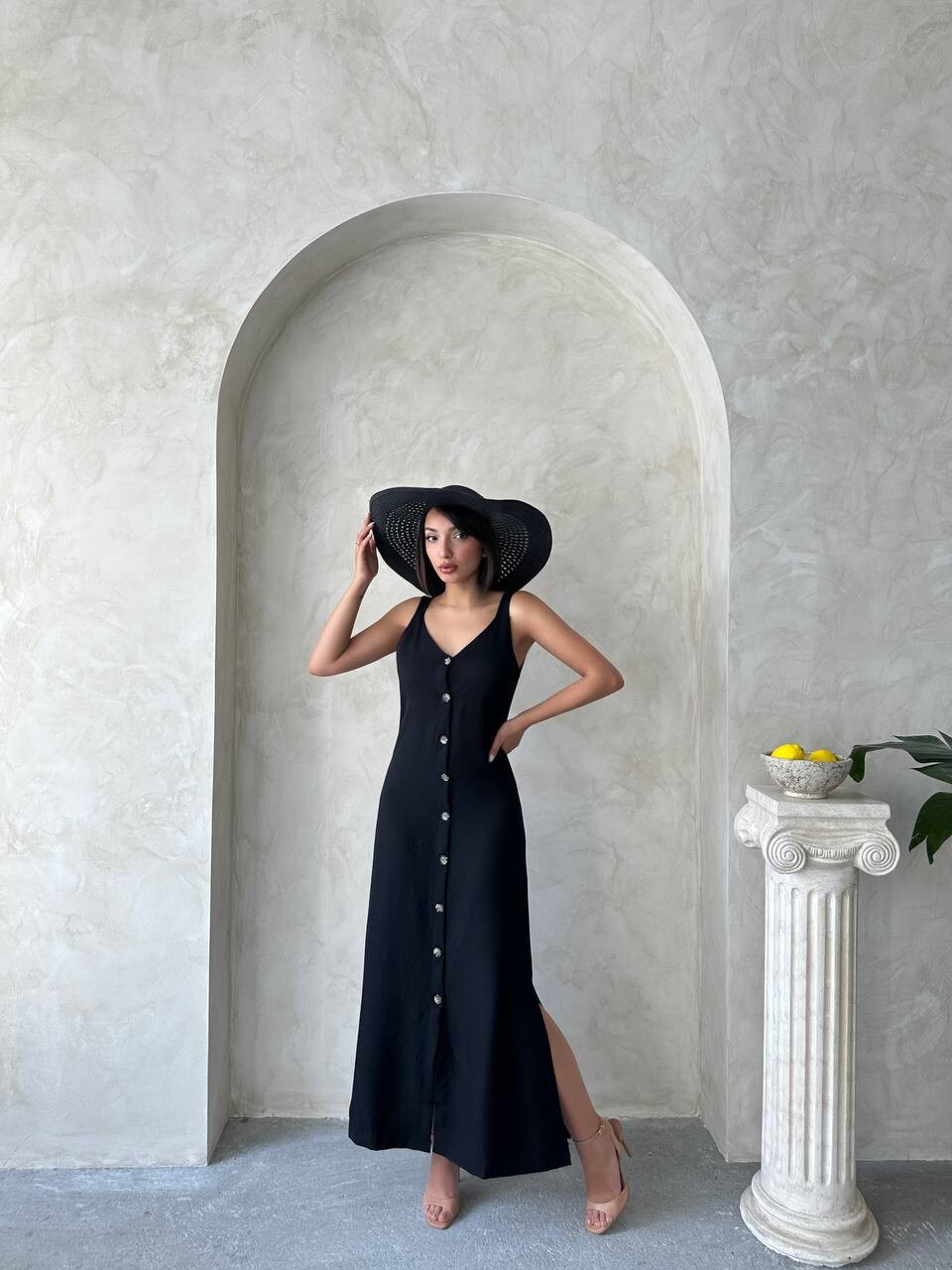 Kadın Askılı V Yaka Düğmeli Gabardin Midi Elbise ZYN-58775 - 22