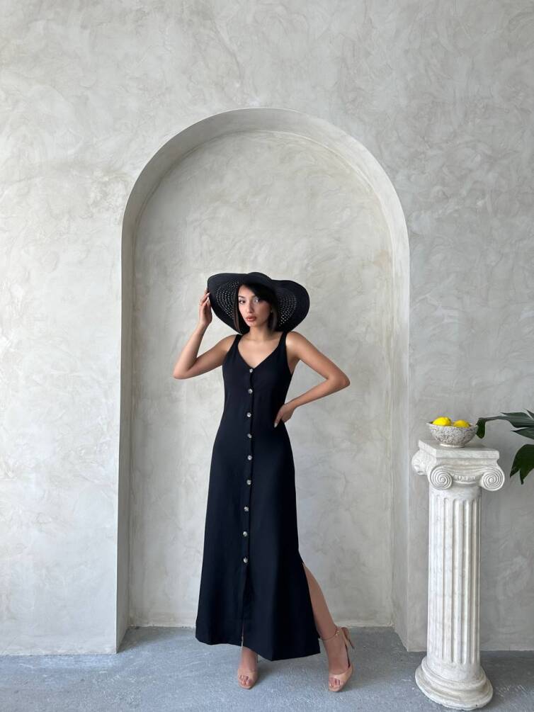 Kadın Askılı V Yaka Düğmeli Gabardin Midi Elbise ZYN-58775 - 22