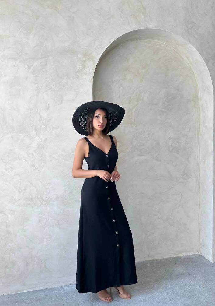Kadın Askılı V Yaka Düğmeli Gabardin Midi Elbise ZYN-58775 - 25