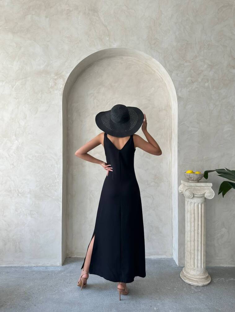 Kadın Askılı V Yaka Düğmeli Gabardin Midi Elbise ZYN-58775 - 26