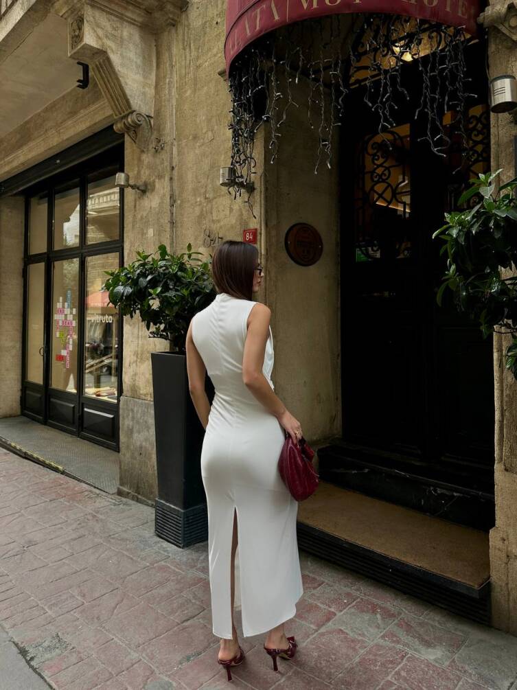 KADIN ASTARLI ARKASI YIRTMAÇLI DRAPE DETAYLI ELBİSE HYN-58045 - 8