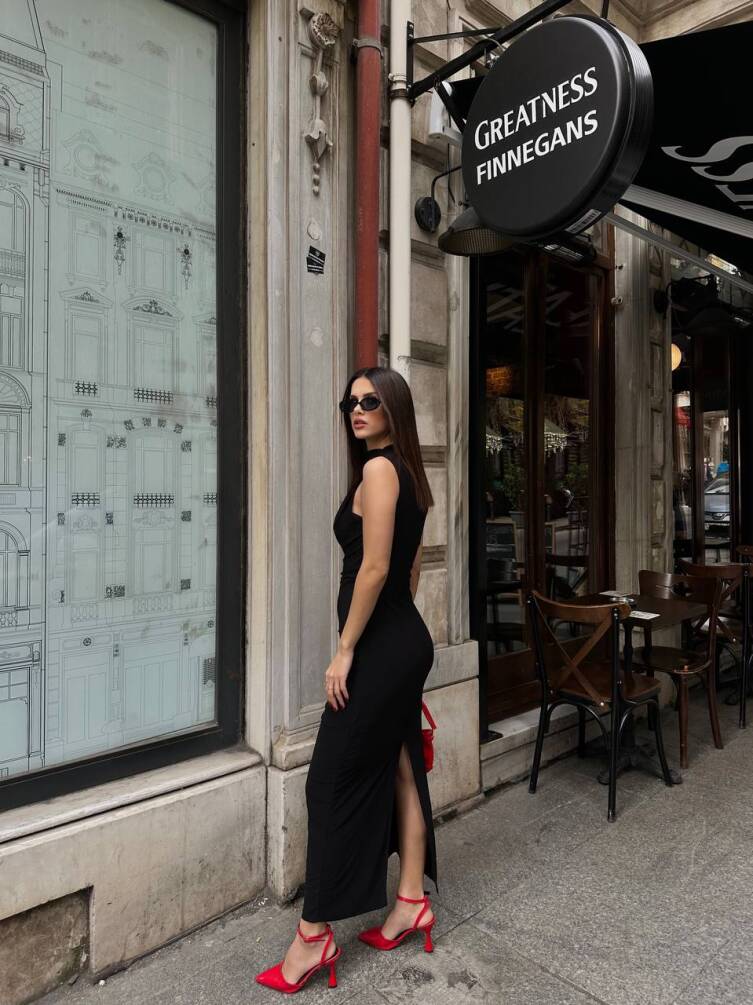KADIN ASTARLI ARKASI YIRTMAÇLI DRAPE DETAYLI ELBİSE HYN-58045 - 11
