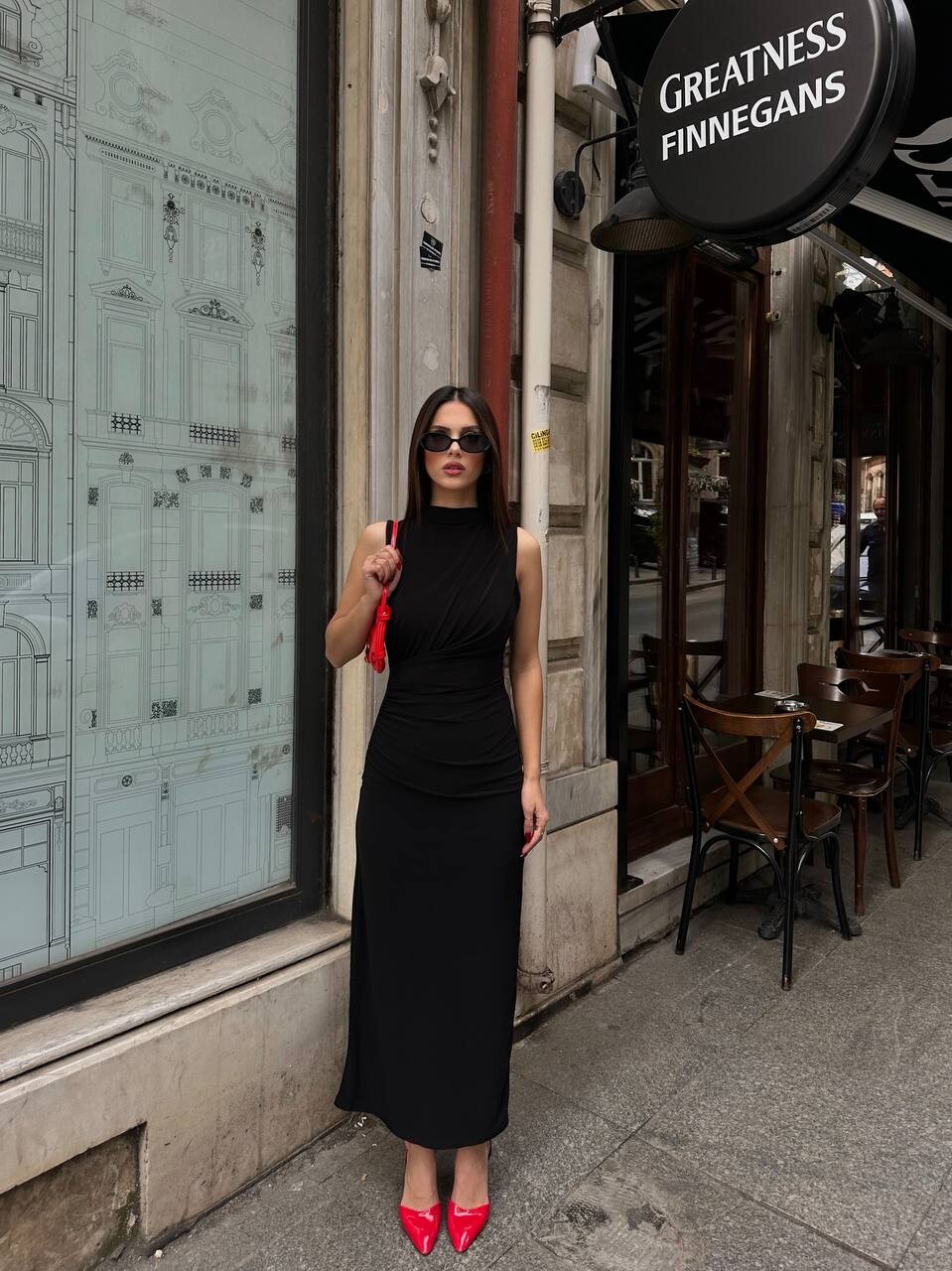KADIN ASTARLI ARKASI YIRTMAÇLI DRAPE DETAYLI ELBİSE HYN-58045 - 12