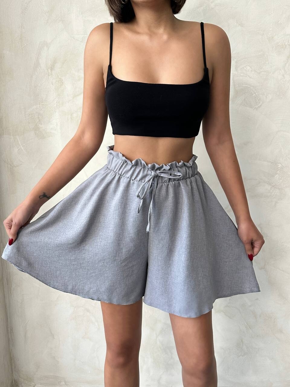 Kadın Beli Lastikli Bol Kesim Keten Şort ZYN-58778 - 14