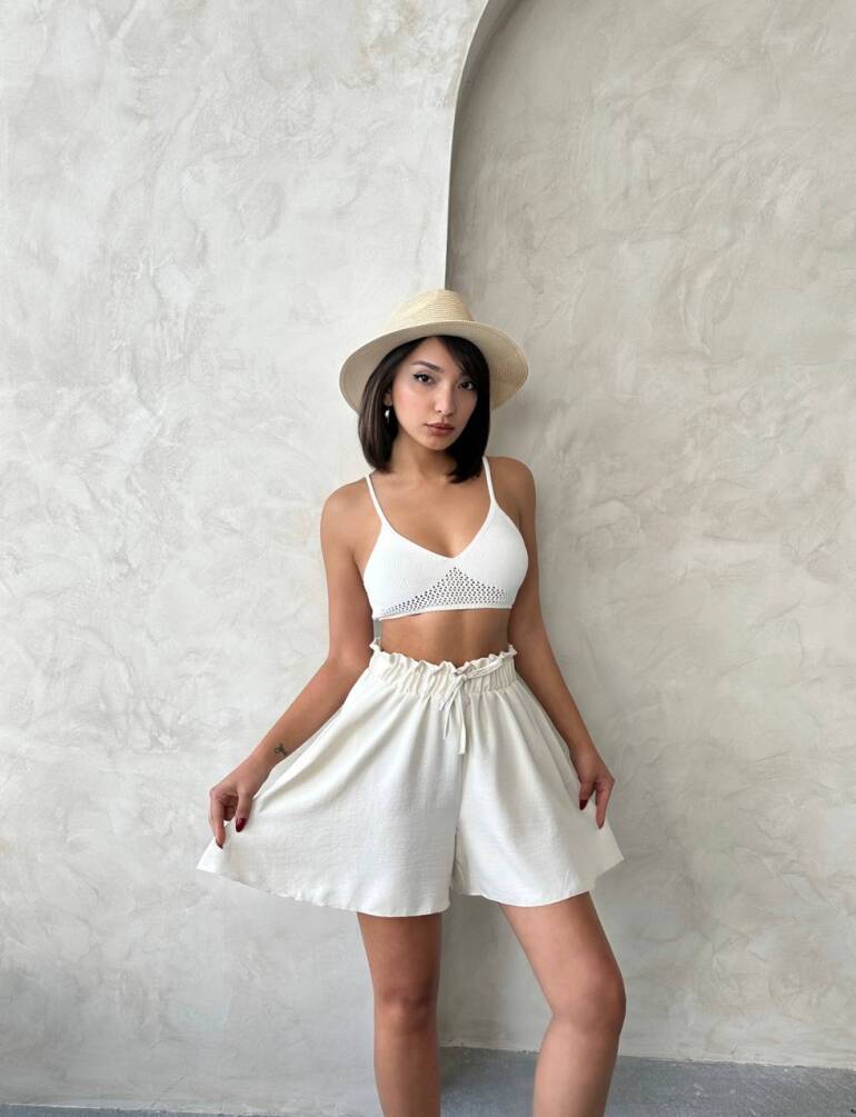 Kadın Beli Lastikli Bol Kesim Keten Şort ZYN-58778 - 17