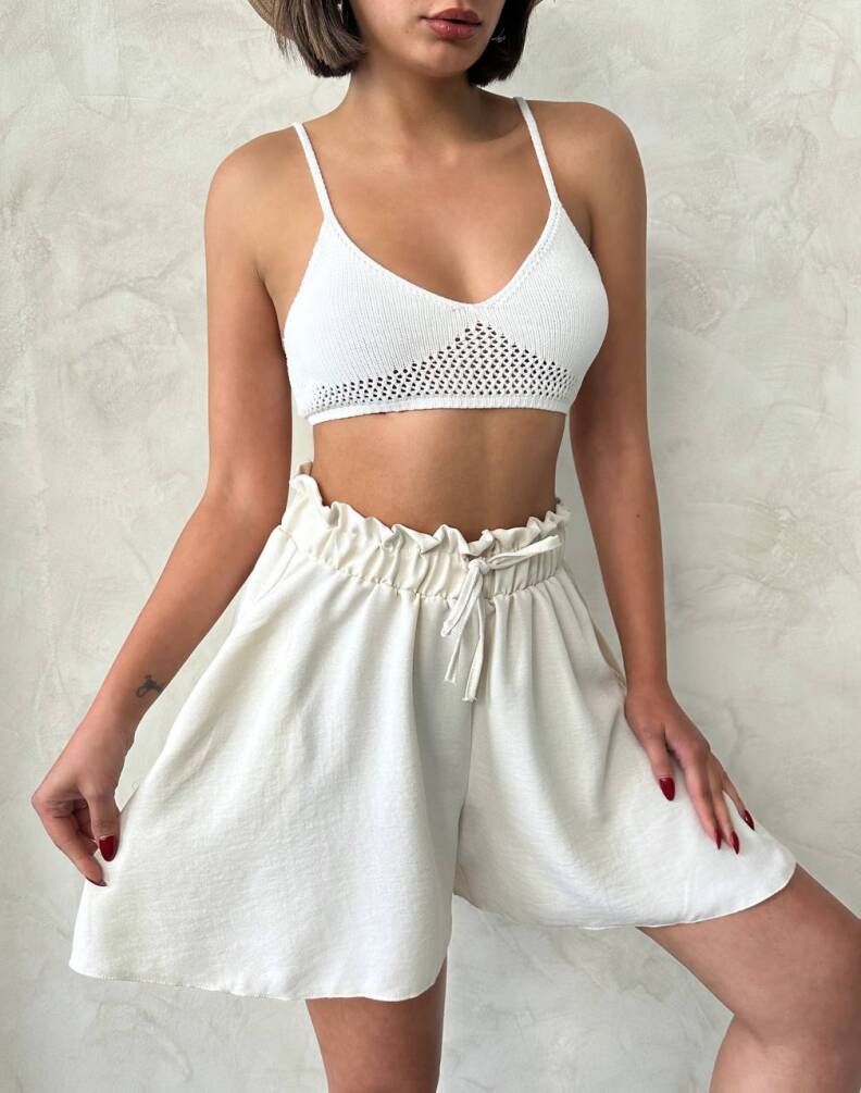 Kadın Beli Lastikli Bol Kesim Keten Şort ZYN-58778 - 22