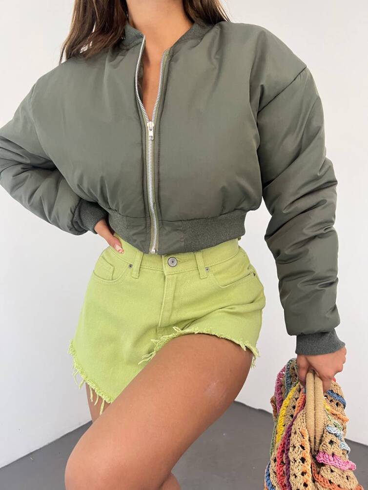 KADIN BELİ LASTİKLİ İÇİ ASTARLI CROP BOMBER MONT ZYN-58532 - 2