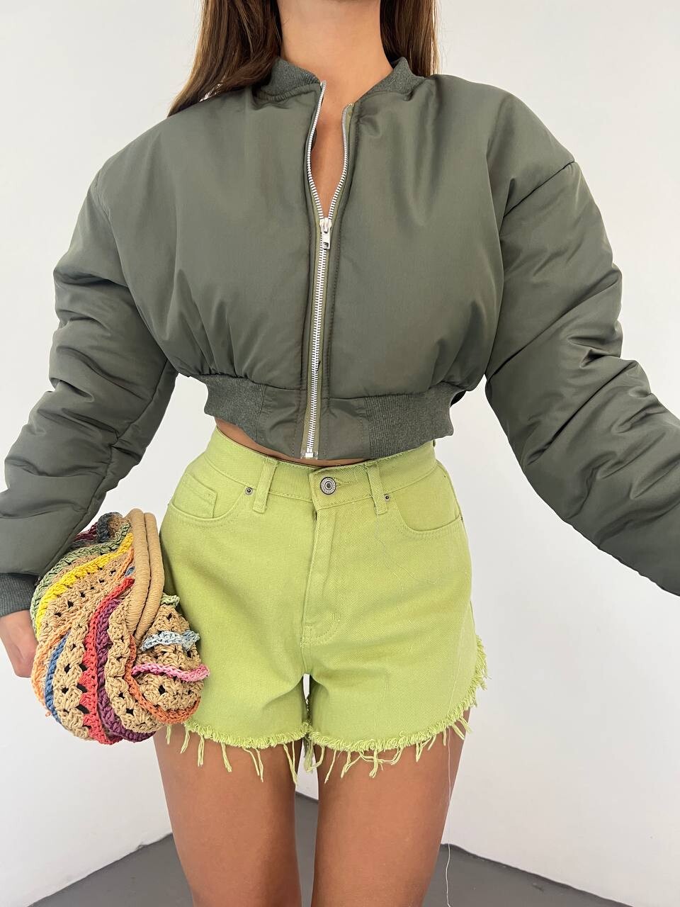 KADIN BELİ LASTİKLİ İÇİ ASTARLI CROP BOMBER MONT ZYN-58532 - 4