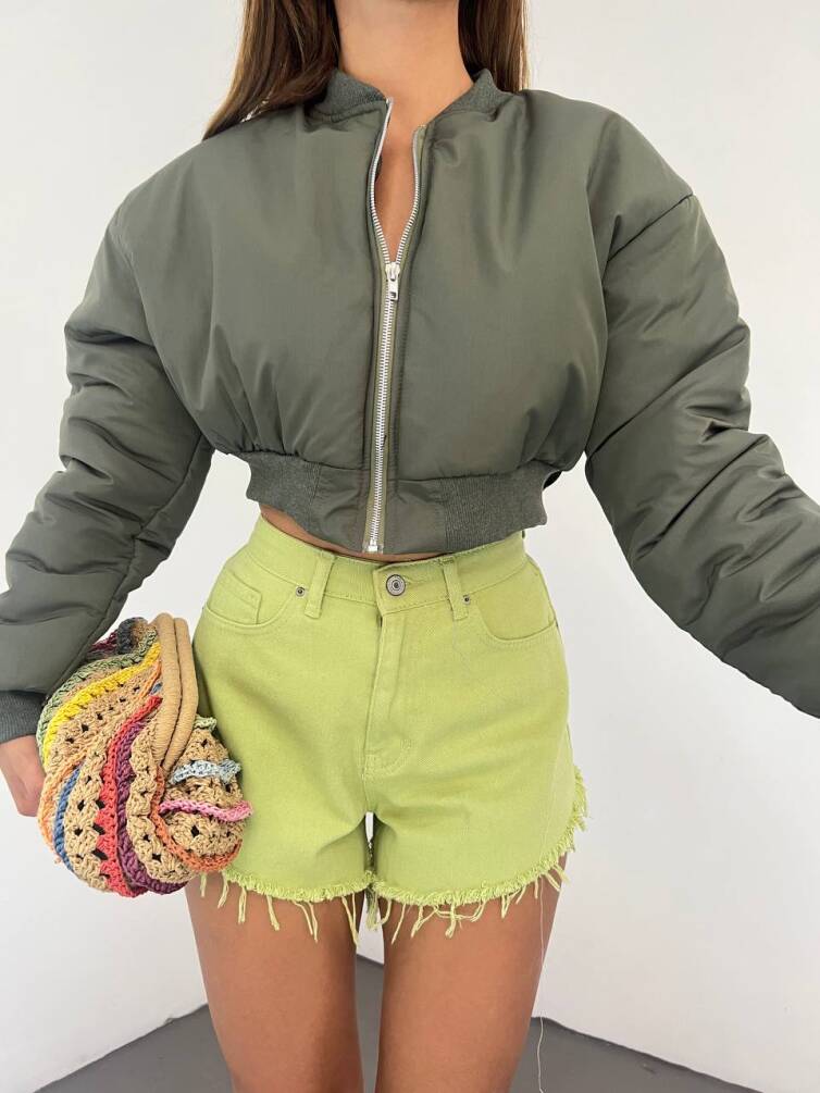 KADIN BELİ LASTİKLİ İÇİ ASTARLI CROP BOMBER MONT ZYN-58532 - 4