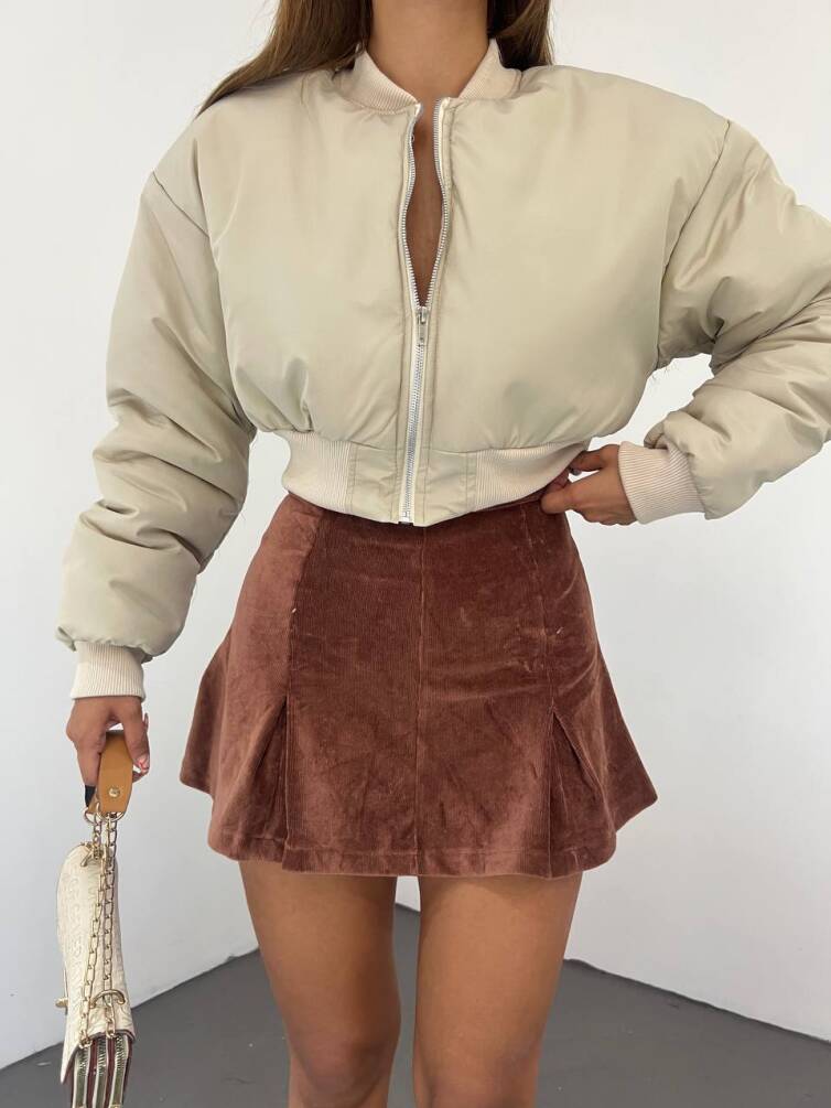 KADIN BELİ LASTİKLİ İÇİ ASTARLI CROP BOMBER MONT ZYN-58532 - 8