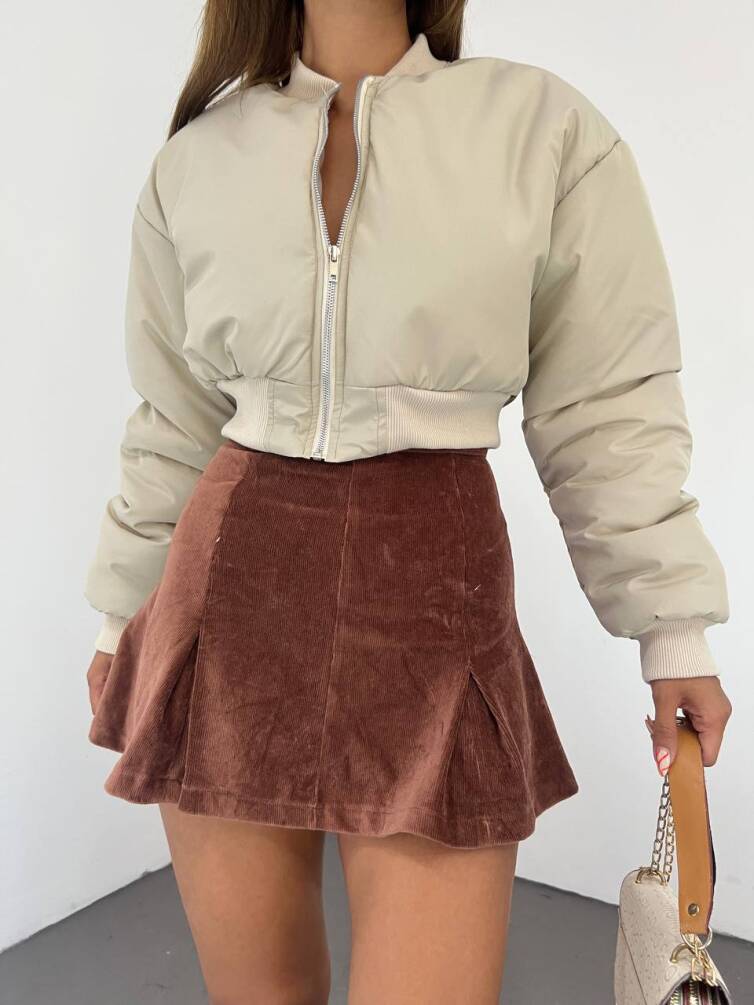 KADIN BELİ LASTİKLİ İÇİ ASTARLI CROP BOMBER MONT ZYN-58532 - 9