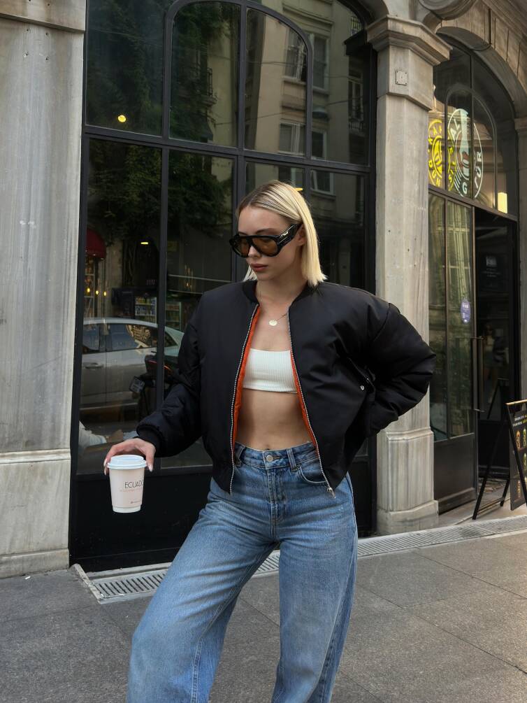 KADIN BELİ LASTİKLİ İÇİ ASTARLI CROP BOMBER MONT ZYN-58532 - 12