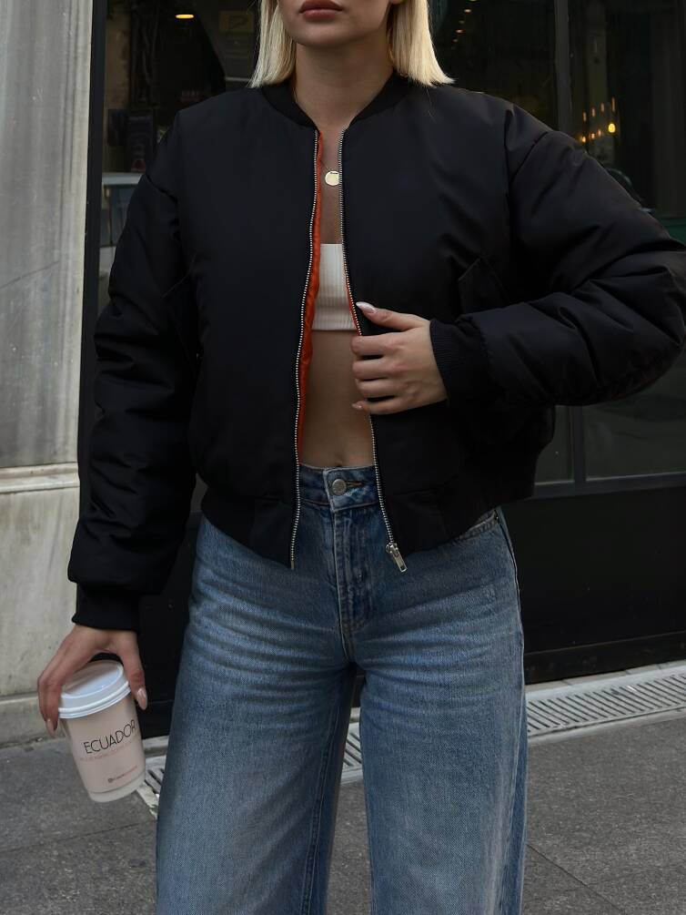 KADIN BELİ LASTİKLİ İÇİ ASTARLI CROP BOMBER MONT ZYN-58532 - 13