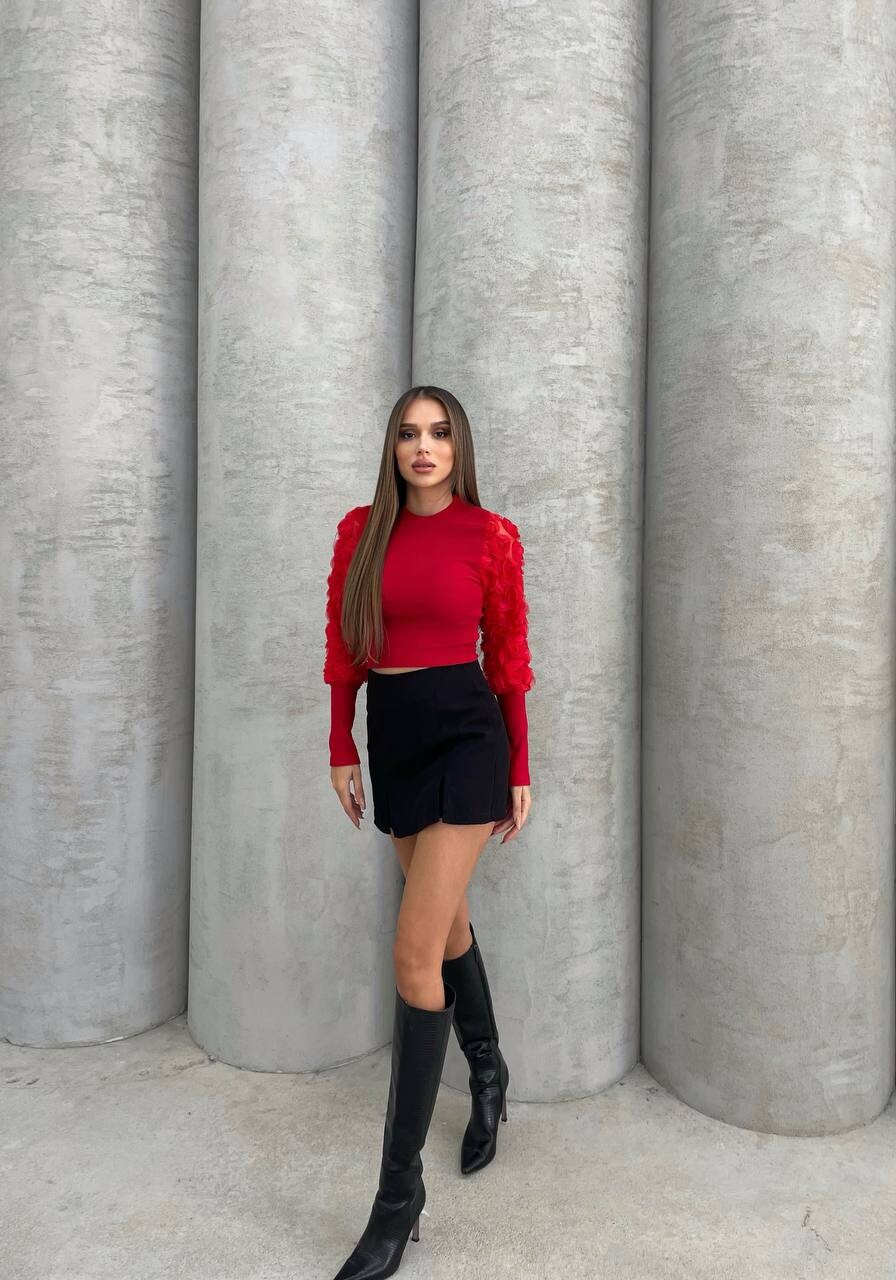 KADIN BİSİKLET YAKA KOLLARI GÜL DETAYLI BLUZ HYN-58009 - 3