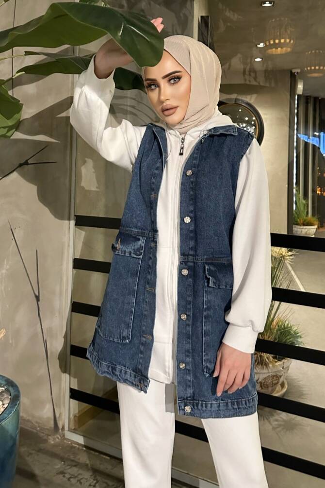 KADIN BÜYÜK CEPLİ MAXİ BOY KOT YELEK ZYN-58731 - 4