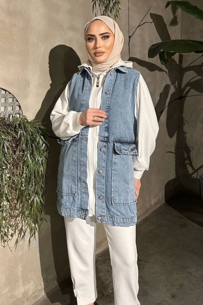 KADIN BÜYÜK CEPLİ MAXİ BOY KOT YELEK ZYN-58731 - 9