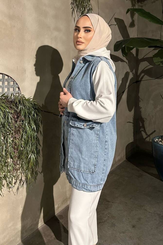 KADIN BÜYÜK CEPLİ MAXİ BOY KOT YELEK ZYN-58731 - 13