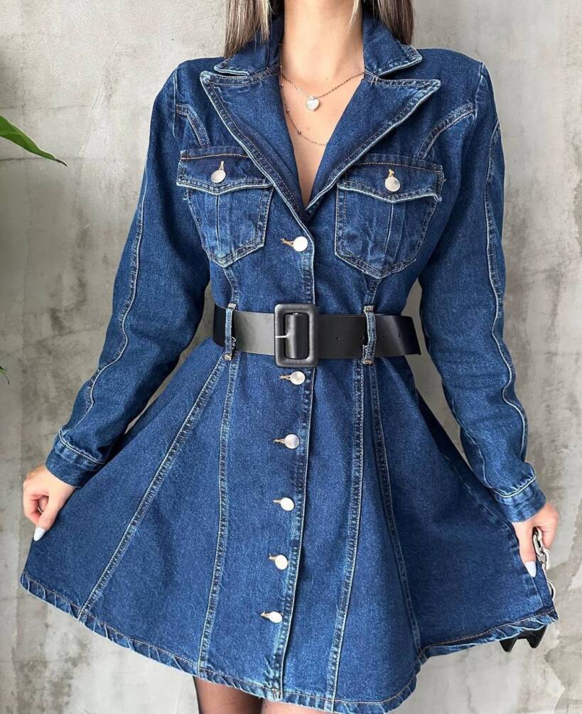 KADIN CEKET YAKA ÇAN ETEK MODEL KOT ELBİSE ZYN-58589 - 2