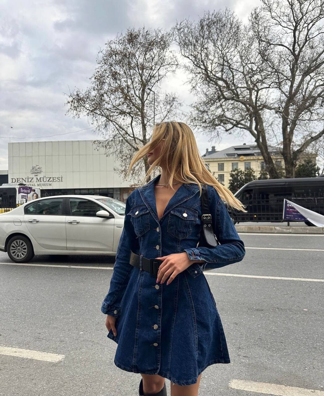 KADIN CEKET YAKA ÇAN ETEK MODEL KOT ELBİSE ZYN-58589 - 3