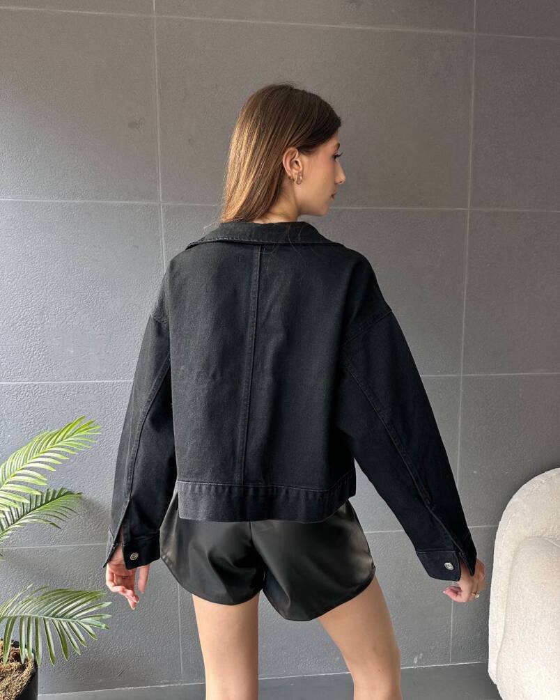 KADIN ÇİFT CEP BELİ DÜĞME DETAYLI DENİM CEKET HYN-58034 - 2