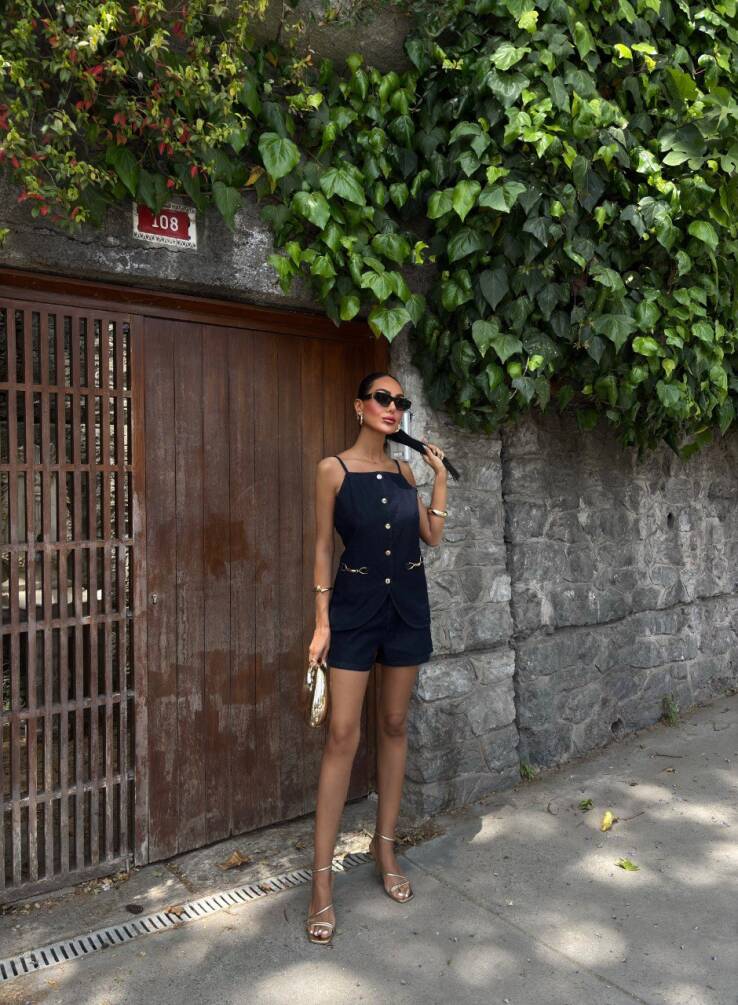 Kadın Denim Askılı Şortlu Takım HYN-58057 - 10