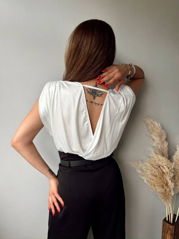 Kadın Derin V Yaka Saten Görünümlü Vatkalı Bodysuit HYN-58048 - 7