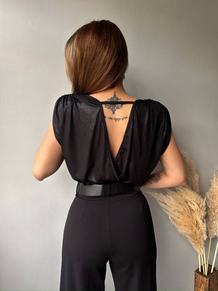 Kadın Derin V Yaka Saten Görünümlü Vatkalı Bodysuit HYN-58048 - 8