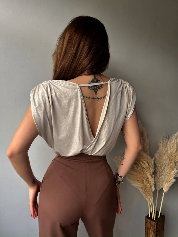 Kadın Derin V Yaka Saten Görünümlü Vatkalı Bodysuit HYN-58048 - 17