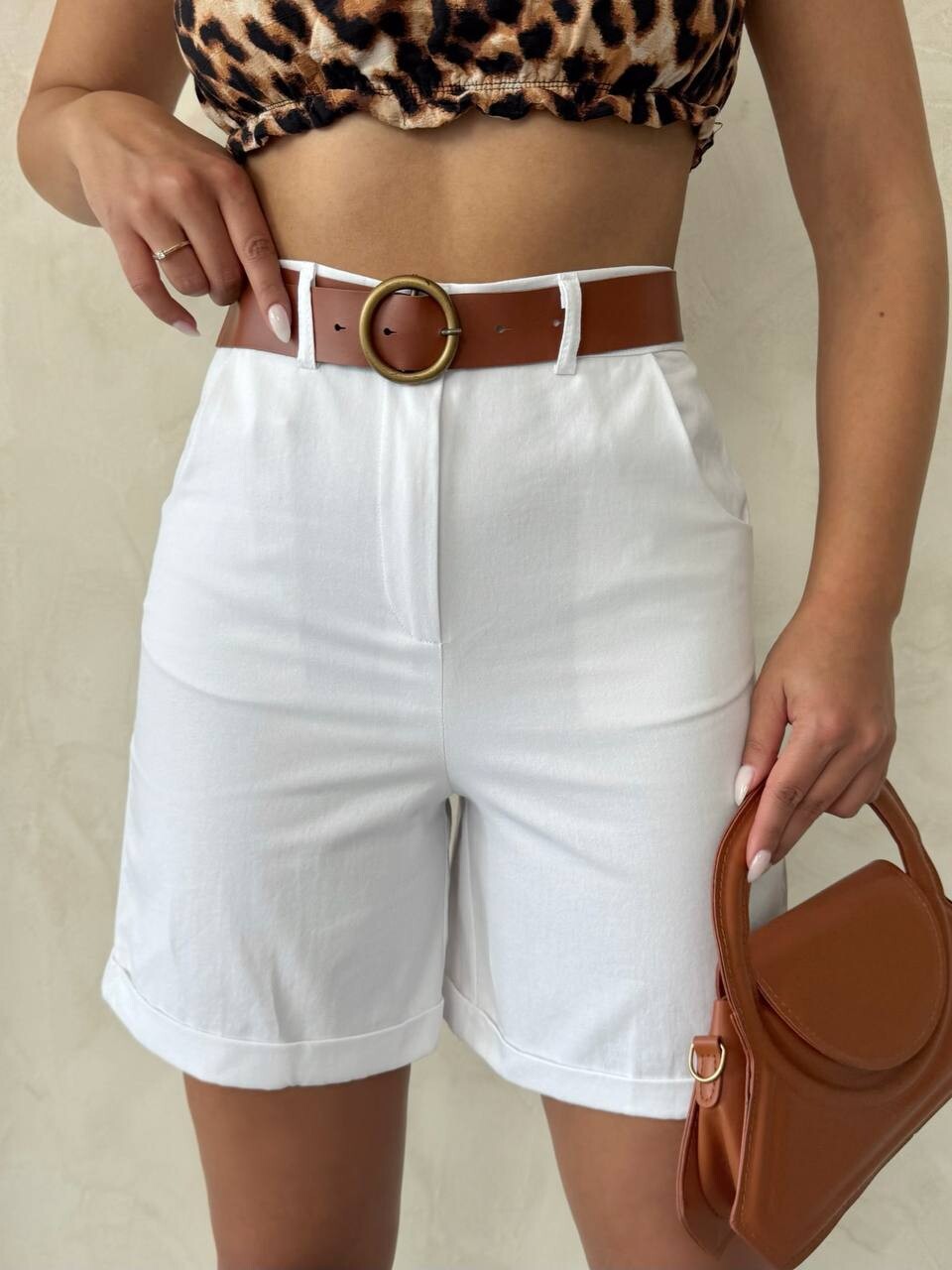 Kadın Duble Paça Kemerli Gabardin Şort ZYN-58776 - 5