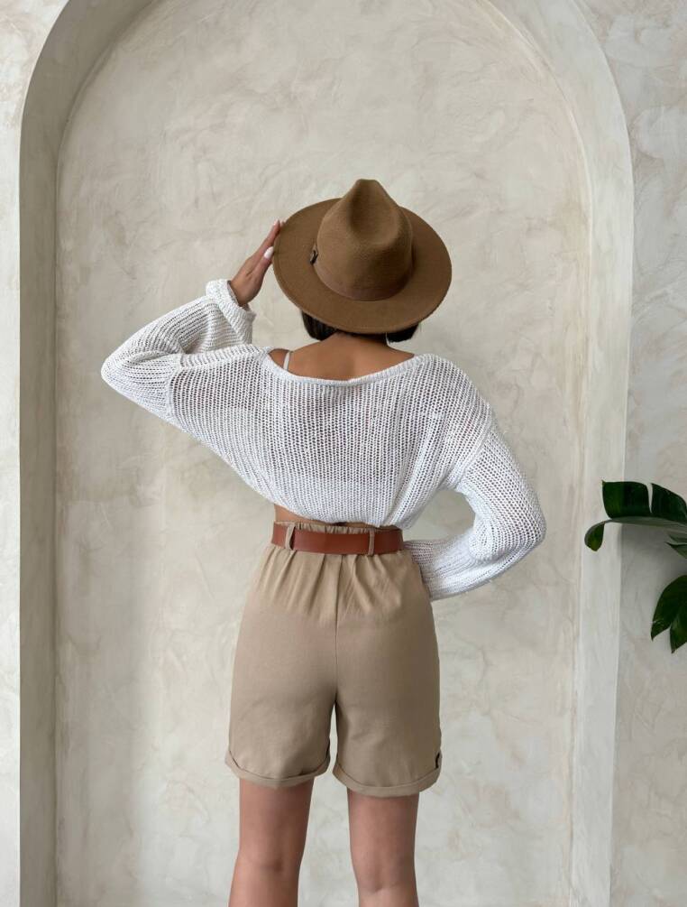 Kadın Duble Paça Kemerli Gabardin Şort ZYN-58776 - 13