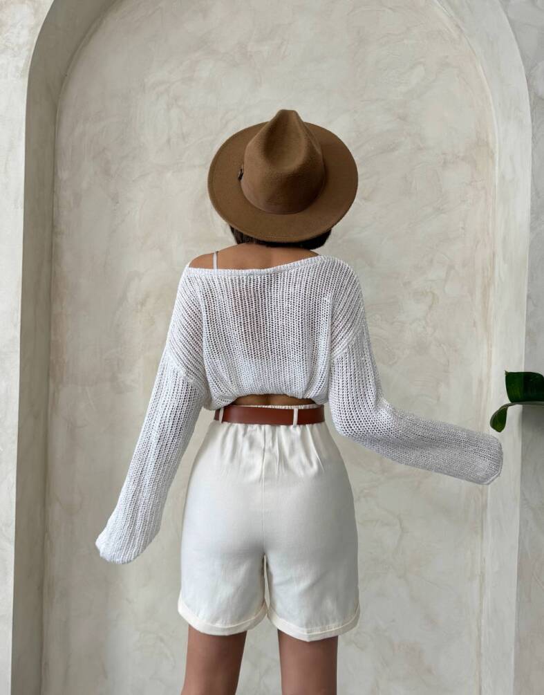 Kadın Duble Paça Kemerli Gabardin Şort ZYN-58776 - 19