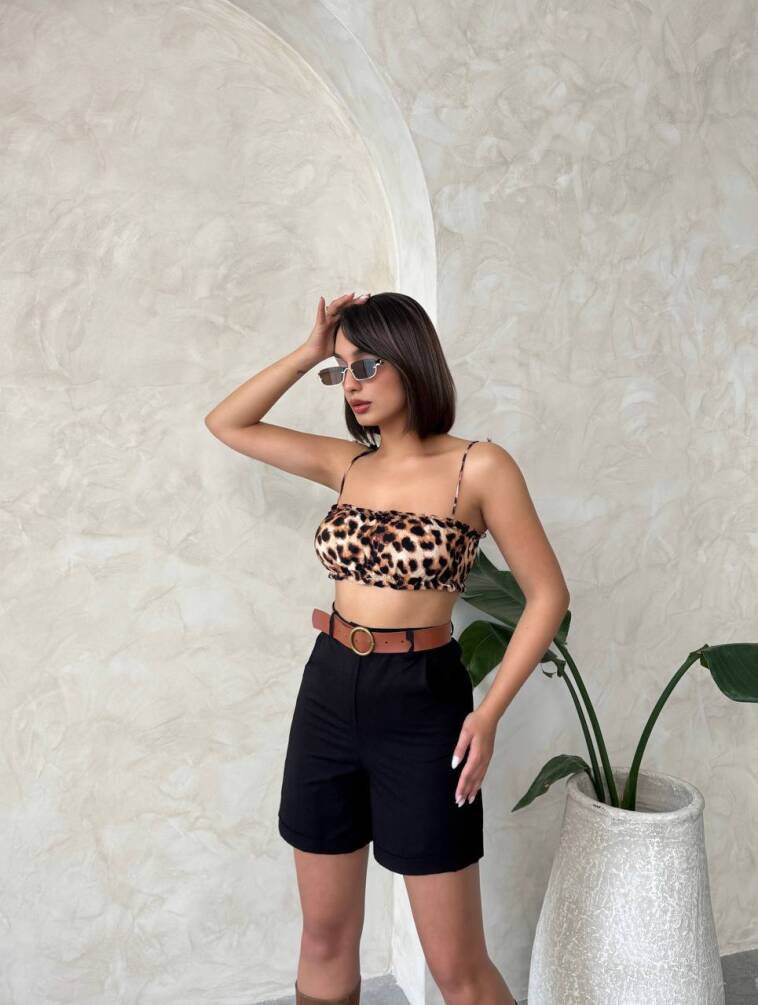 Kadın Duble Paça Kemerli Gabardin Şort ZYN-58776 - 20