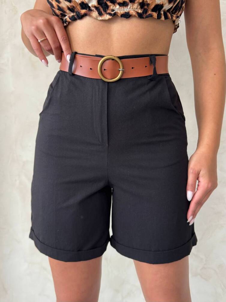 Kadın Duble Paça Kemerli Gabardin Şort ZYN-58776 - 26
