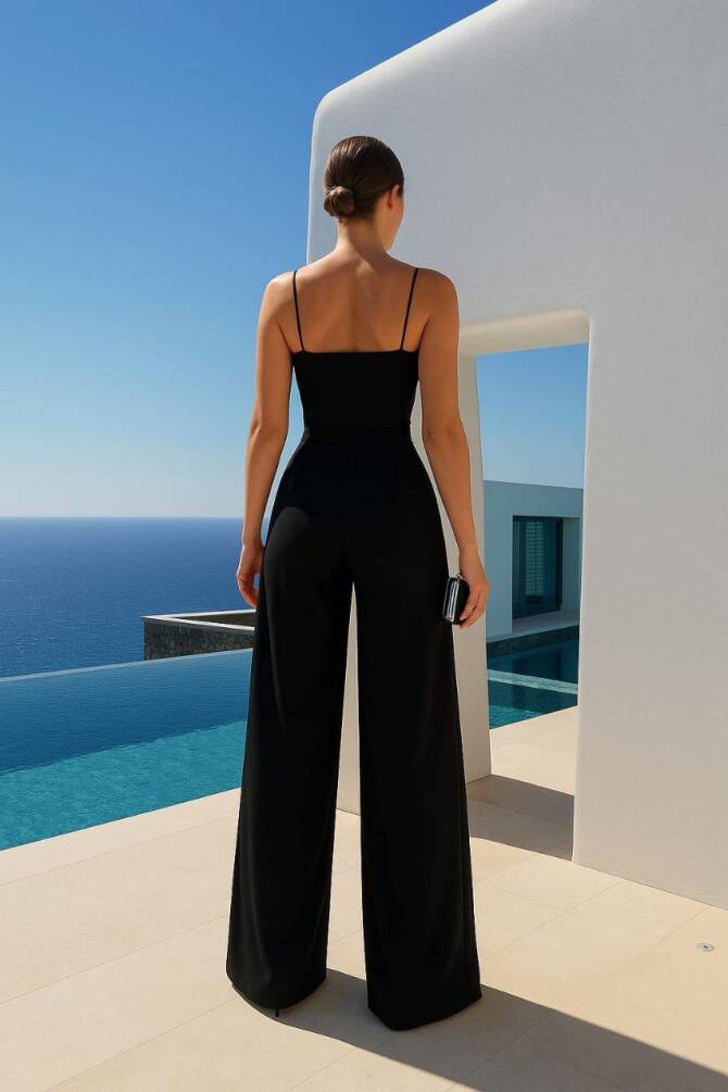 Kadın Gri Askılı Kruvaze Yaka Bol Paça Tulum ZYN-58791 - 10