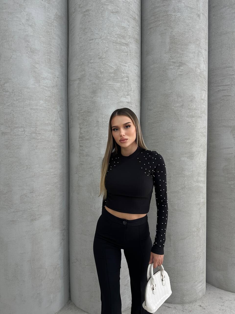 KADIN KOLLARI TAŞ DETAYLI CROP BLUZ HYN-58004 - 3