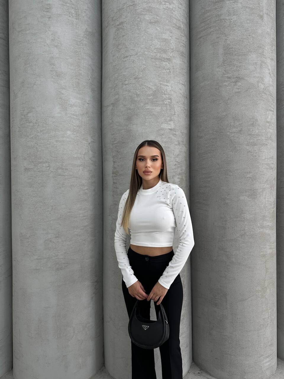 KADIN KOLLARI TAŞ DETAYLI CROP BLUZ HYN-58004 - 5