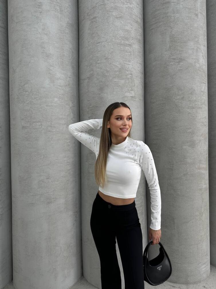 KADIN KOLLARI TAŞ DETAYLI CROP BLUZ HYN-58004 - 6