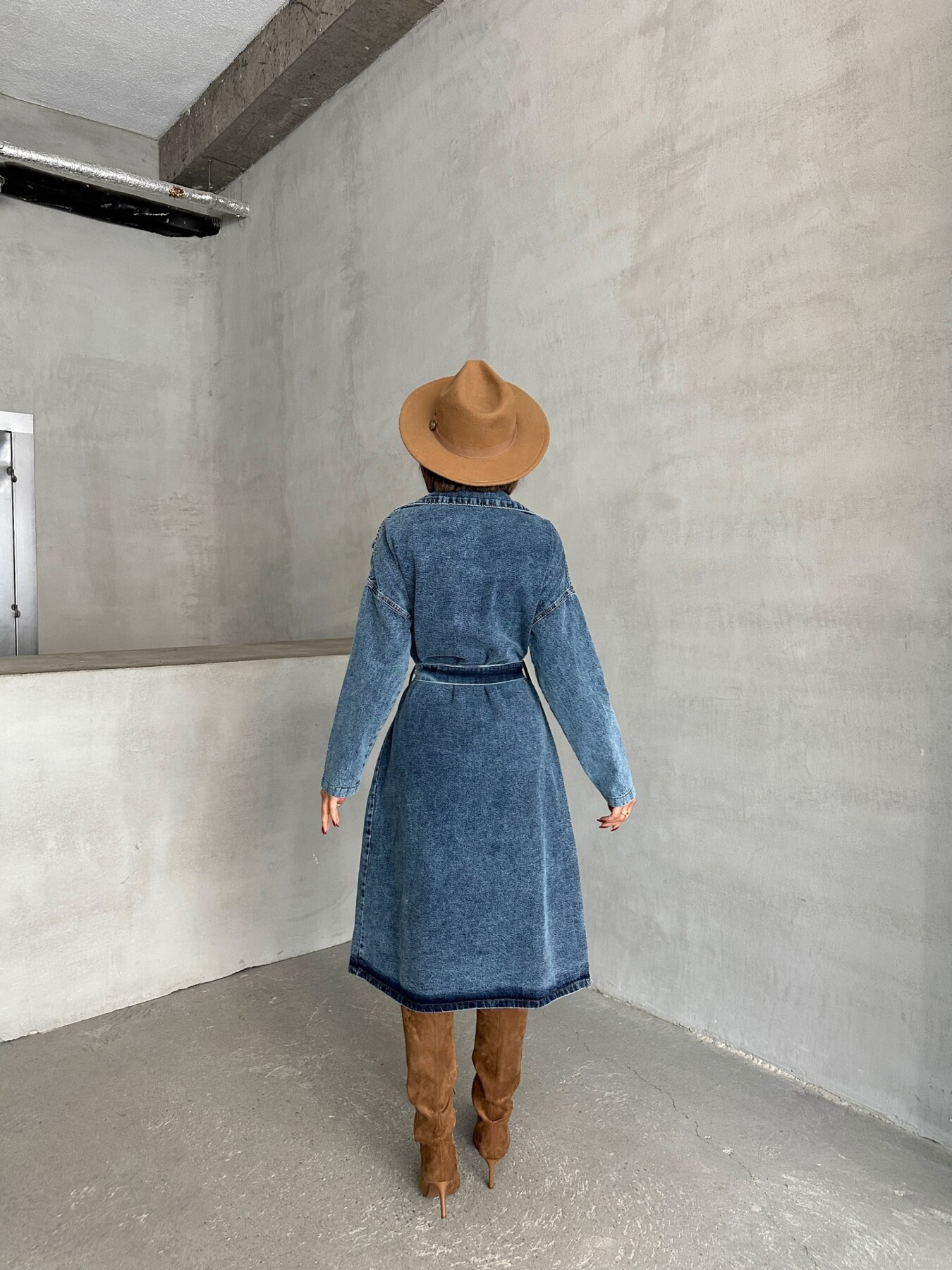 Kadın Kuşak Bağlamalı Denim Trençkot HYN-13372 - 1