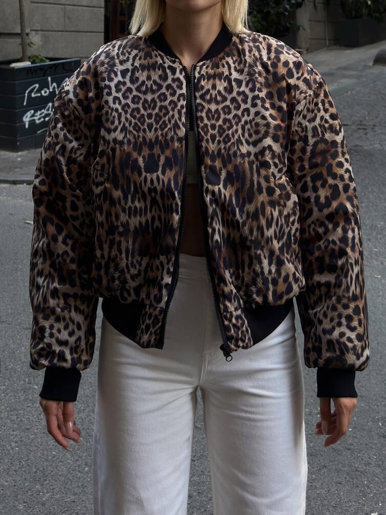 KADIN LEOPAR DESENLİ ASTARLI BOMBER ŞİŞME MONT ZYN-58750 - 9