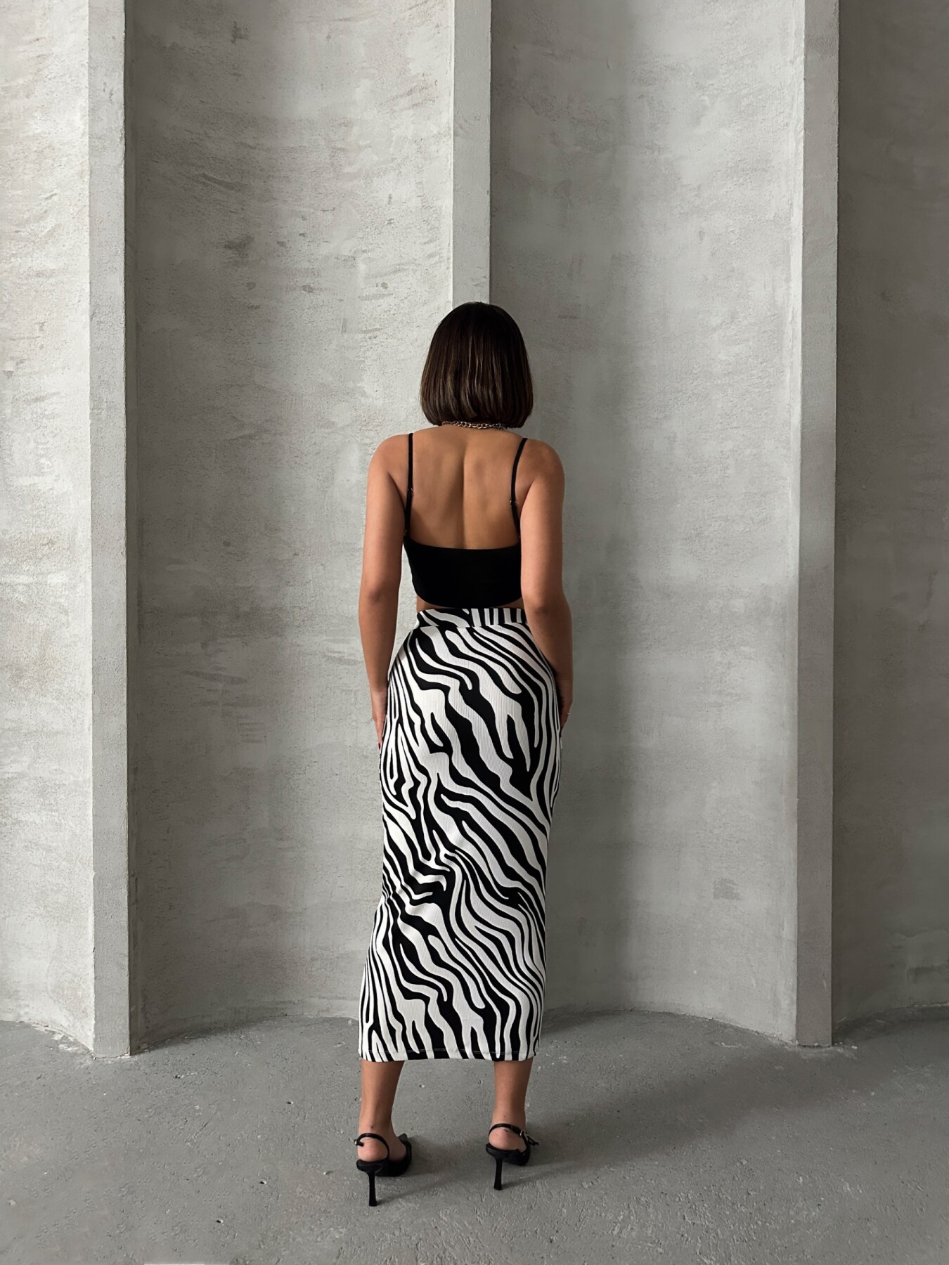 Kadın Leopar Desenli Likrali Elastan Midi Etek ZYN-58770 - 7