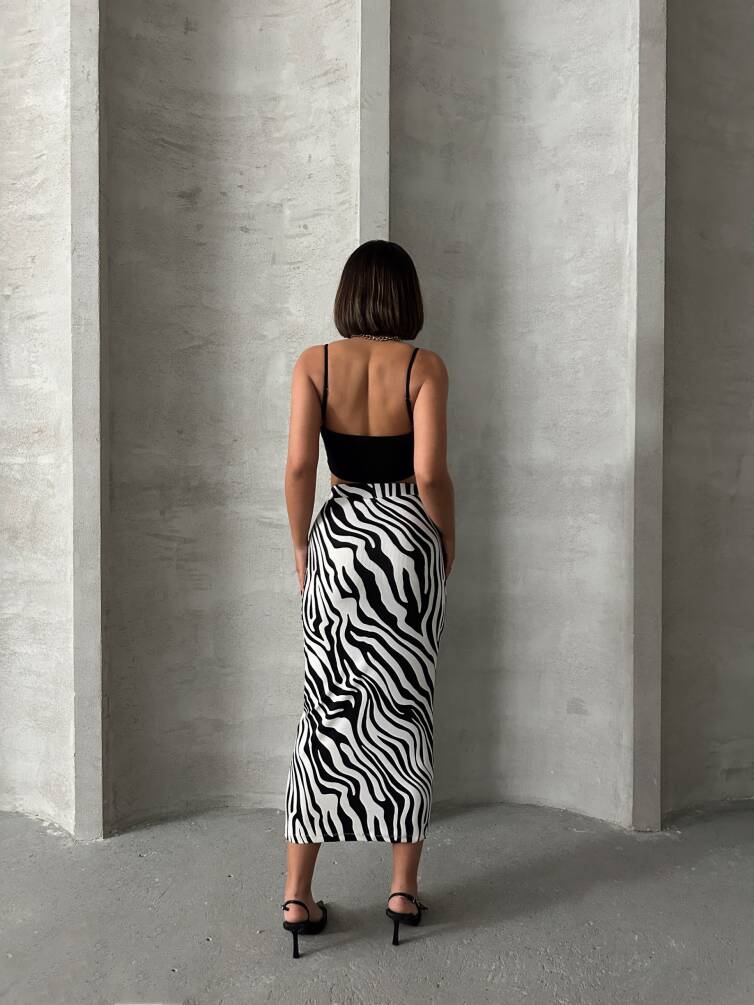 Kadın Leopar Desenli Likrali Elastan Midi Etek ZYN-58770 - 7
