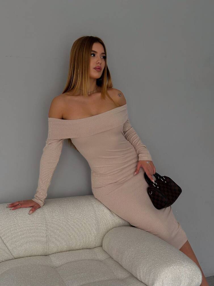 KADIN MADONNA YAKA PAMUKLU KAŞKORSE MİDİ ELBİSE ZYN-58550 - 1